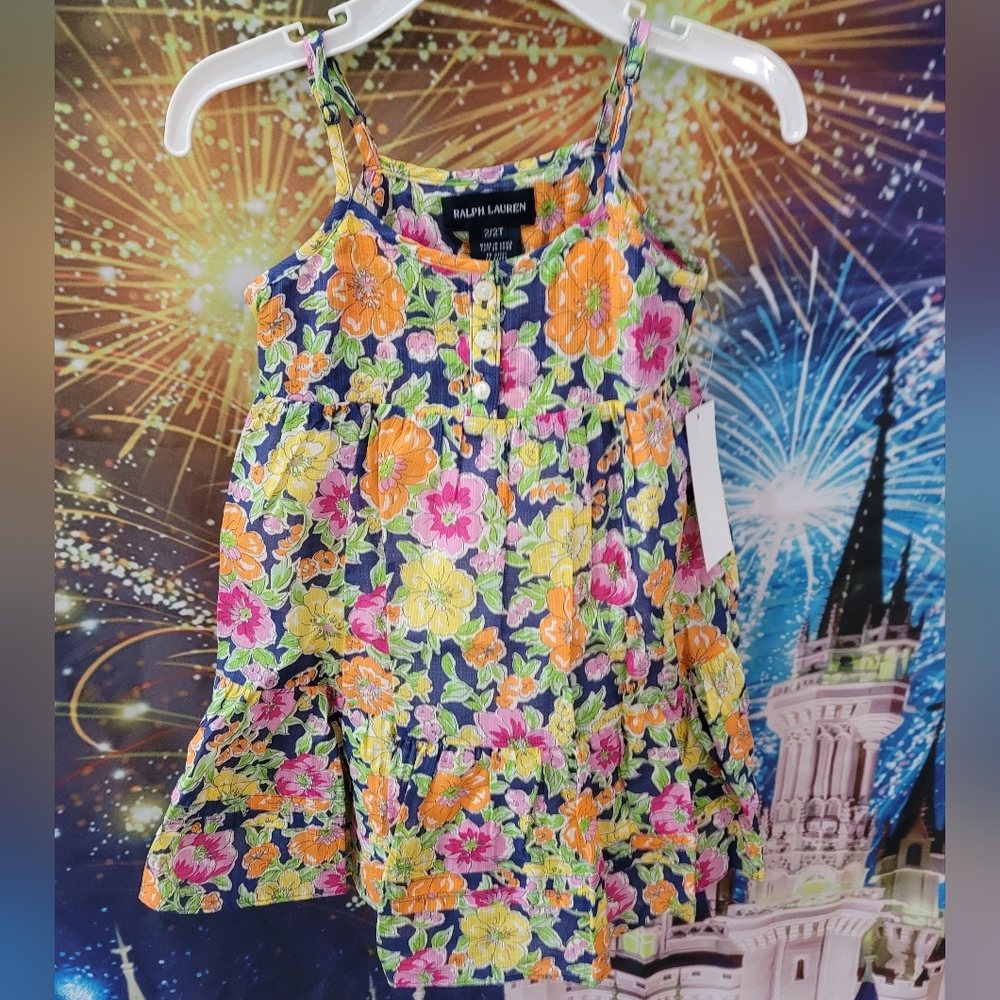 Ralph Lauren Navy Floral Button-Front Sundress with Bright Blooms